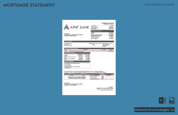 Mongolia Arig Bank Hypothekenabrechnung Word- und PDF-Beispielvorschau